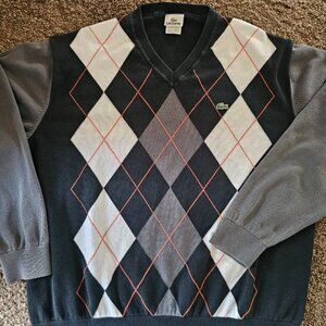 Lacoste Men's Size 8 Argyle Sweater, Cotton V-Neck
